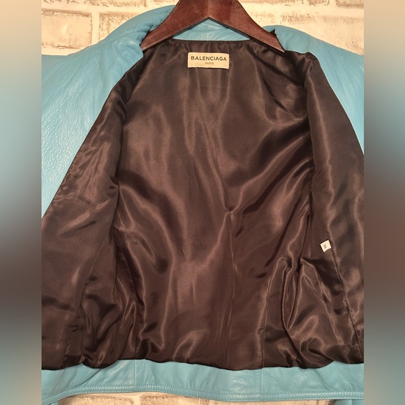Balenciaga Paris Leather Moto Jacket Blue size IT 38 XS Asymmetrical Zip up - Picture 11 of 15